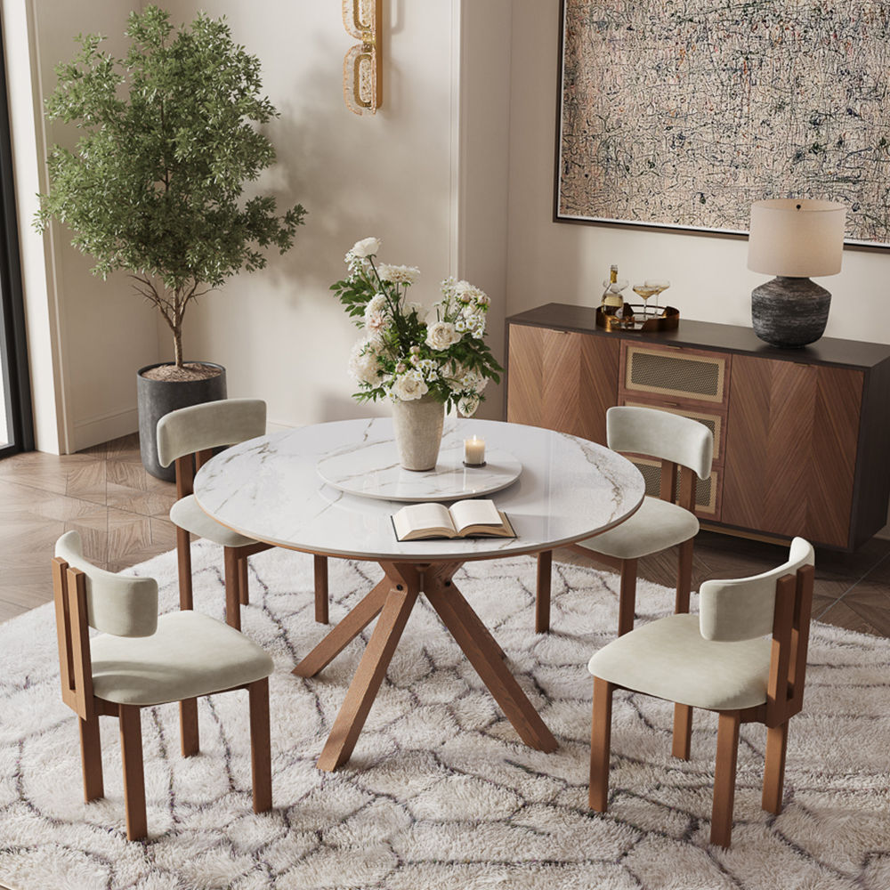 Walnut Color White Glossy Sintered Stone Dining Tables