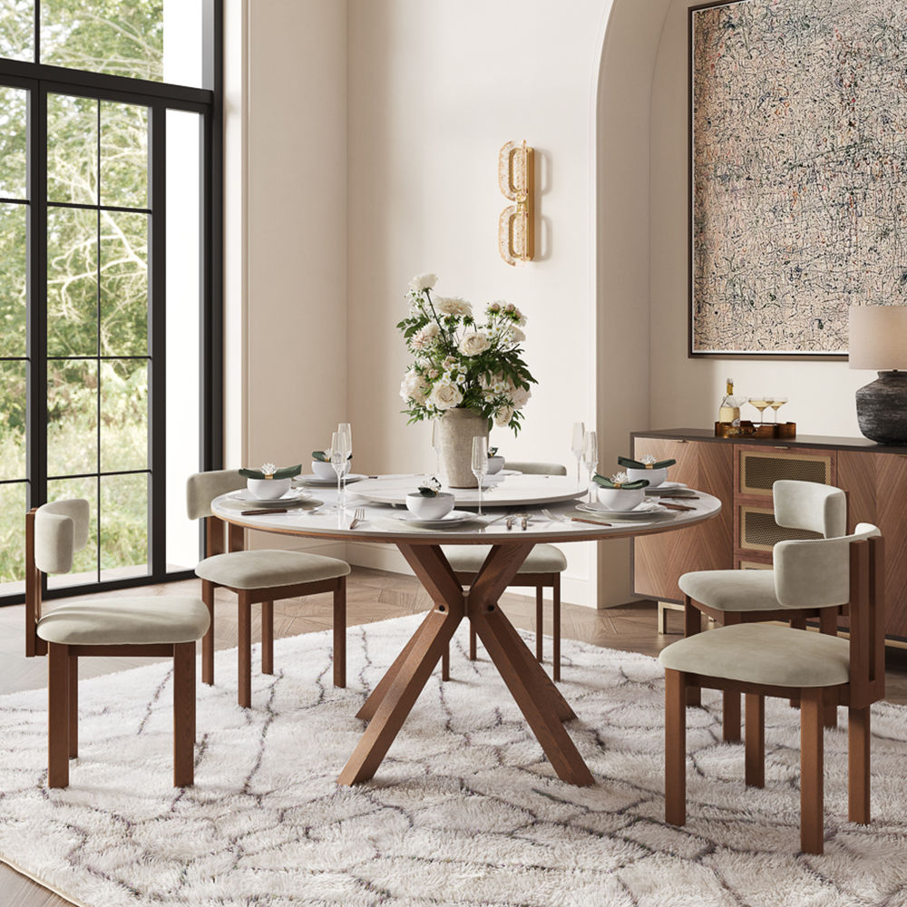 Seats 6 White Glossy Sintered Stone Dining Tables