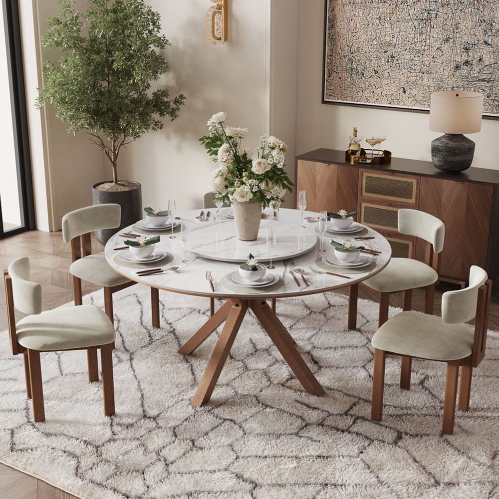 Kitchen White Glossy Sintered Stone Dining Tables