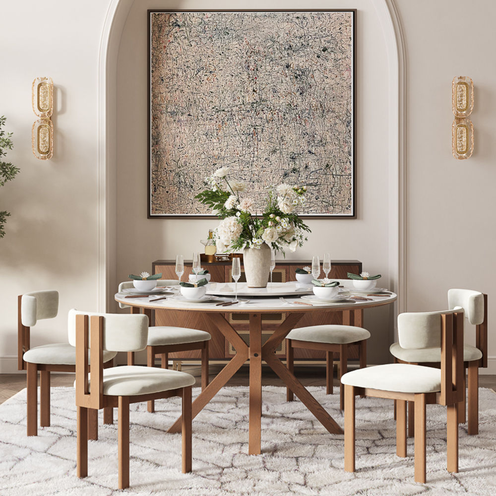 with Lazy Susan White Glossy Sintered Stone Dining Tables