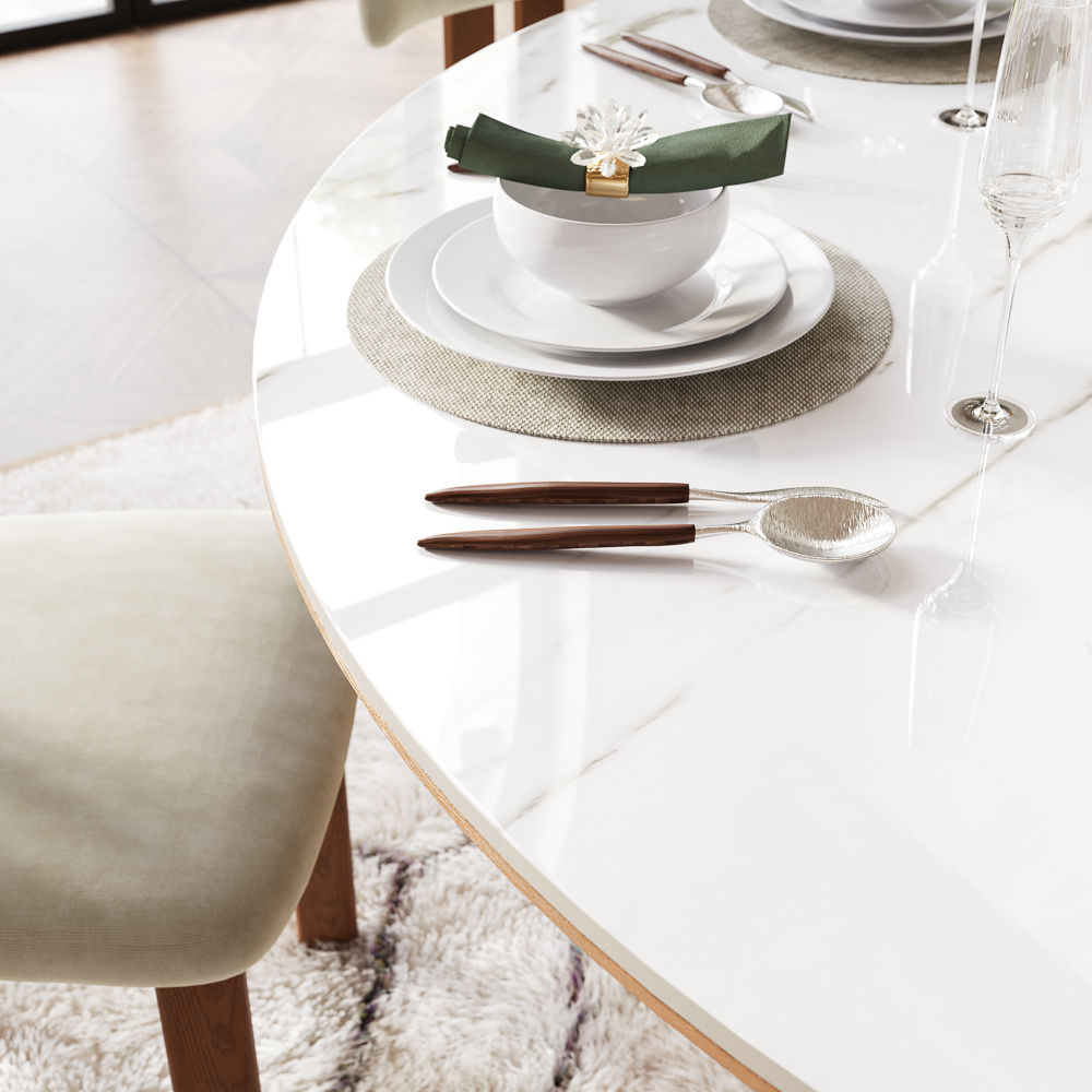 Breakfast Nooks White Glossy Sintered Stone Dining Tables