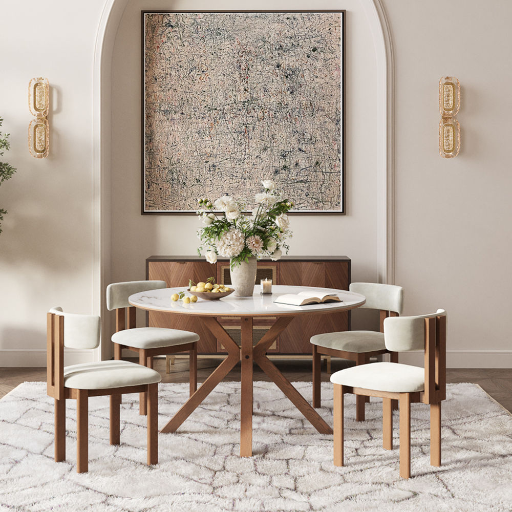 White White Glossy Sintered Stone Dining Tables