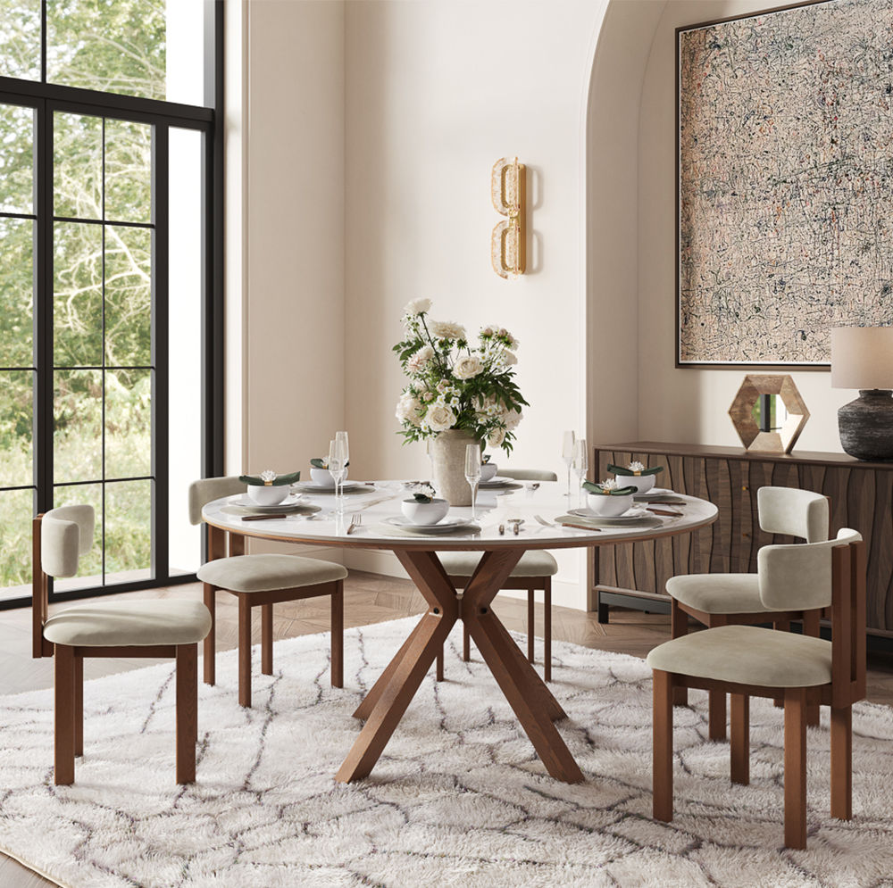 Seats 4 White Glossy Sintered Stone Dining Tables