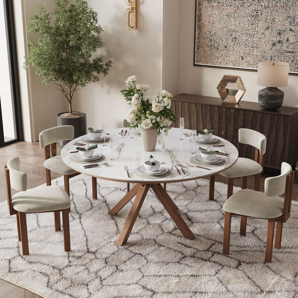 Partial Assembly Required White Glossy Sintered Stone Dining Tables