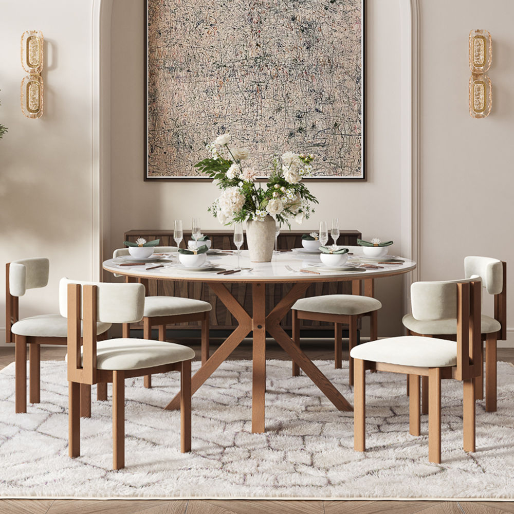 Walnut Color White Glossy Sintered Stone Dining Tables