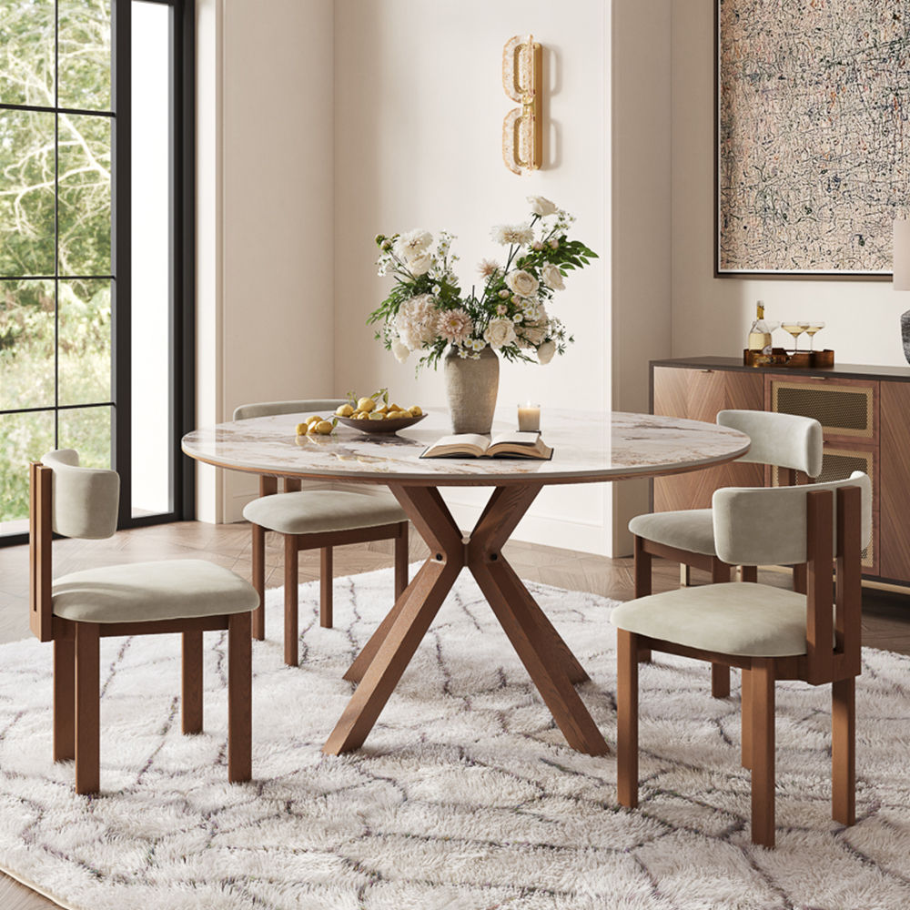 Walnut Color Pandora Glossy Sintered Stone Dining Tables