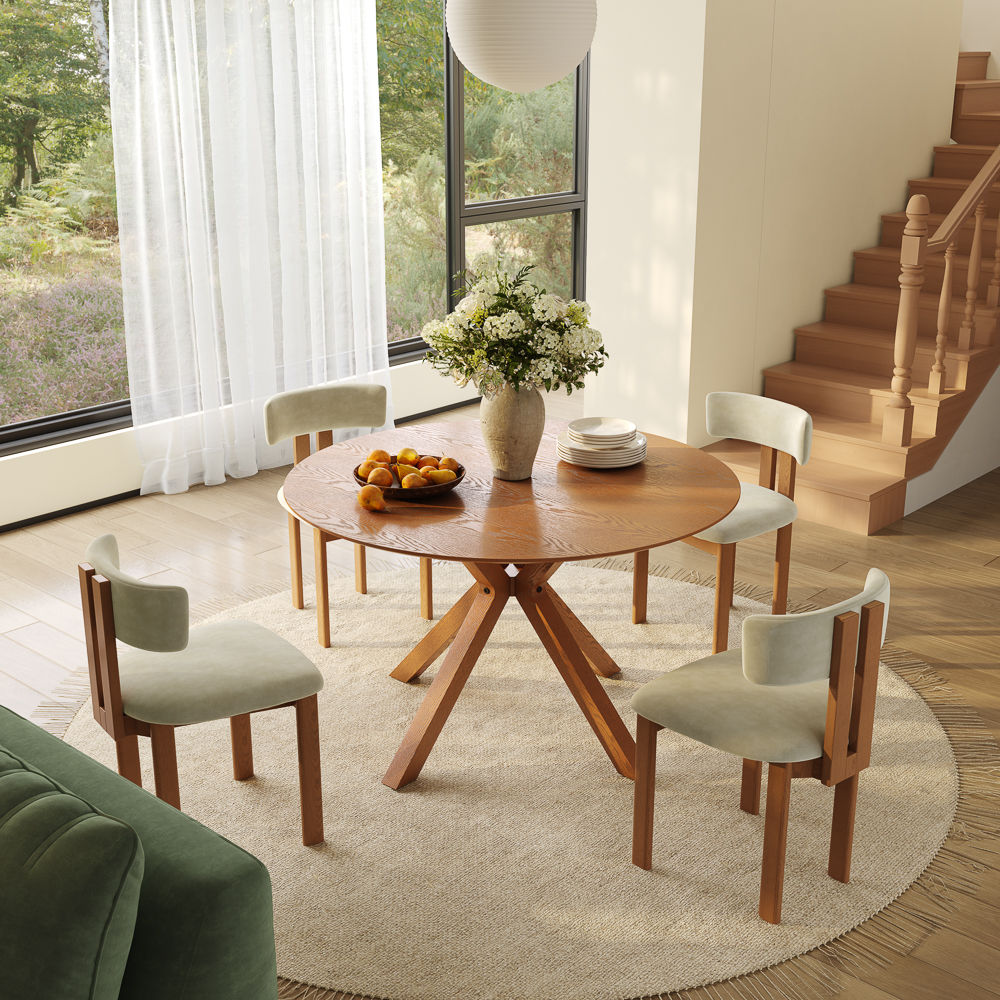 Seats 4 Walnut Color Plywood with Walnut Veneer Dining Tables