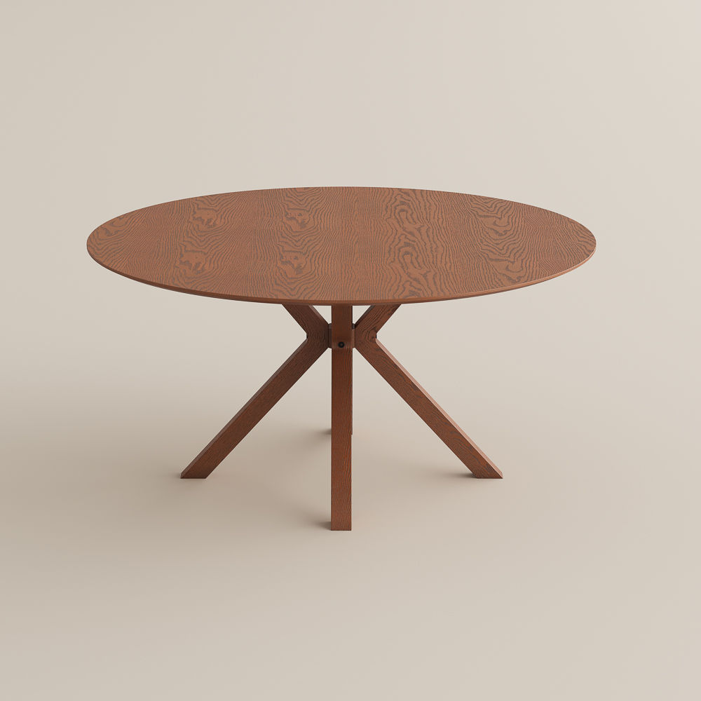 Round Walnut Color Plywood with Walnut Veneer Dining Tables