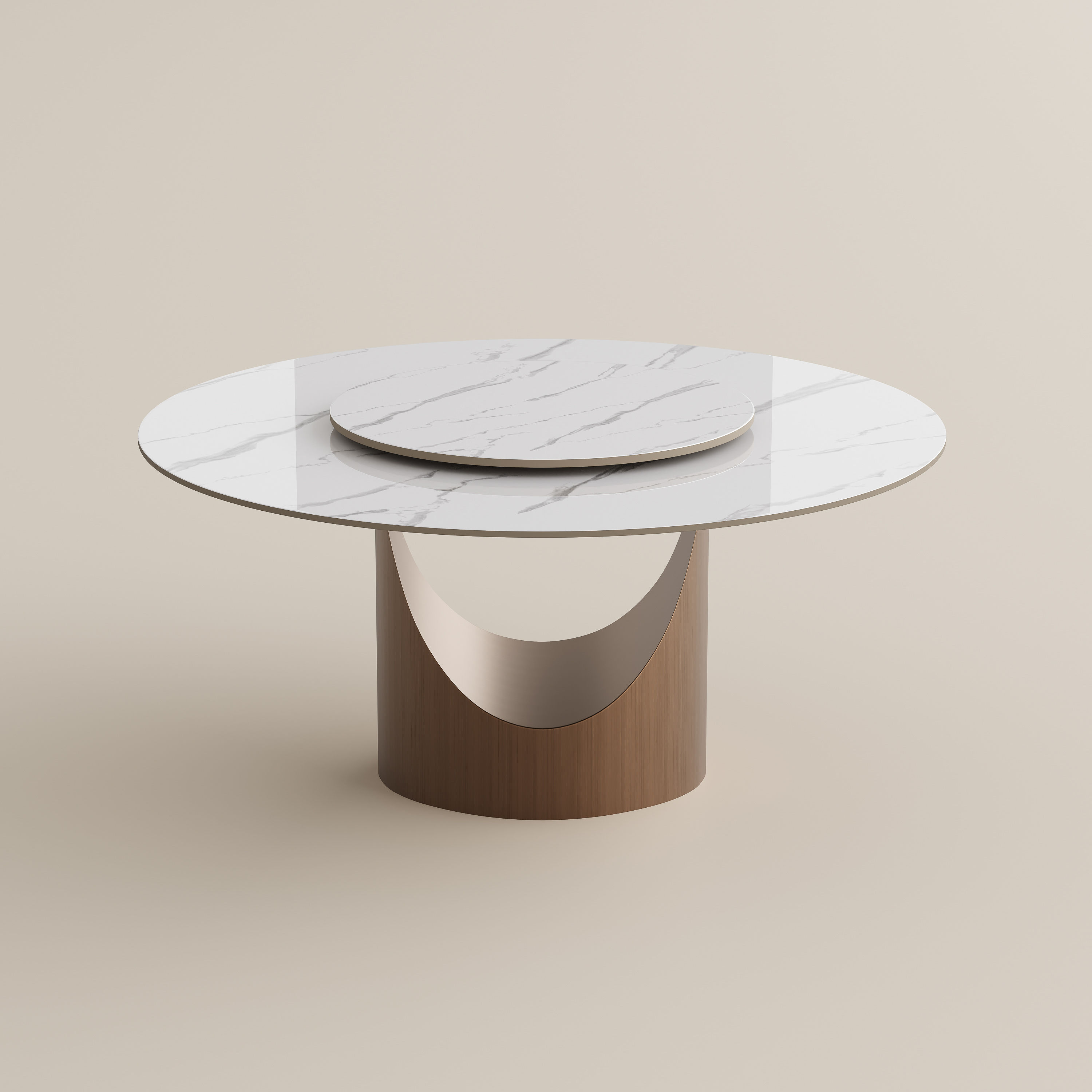 Pedestal White Glossy Sintered Stone Dining Tables