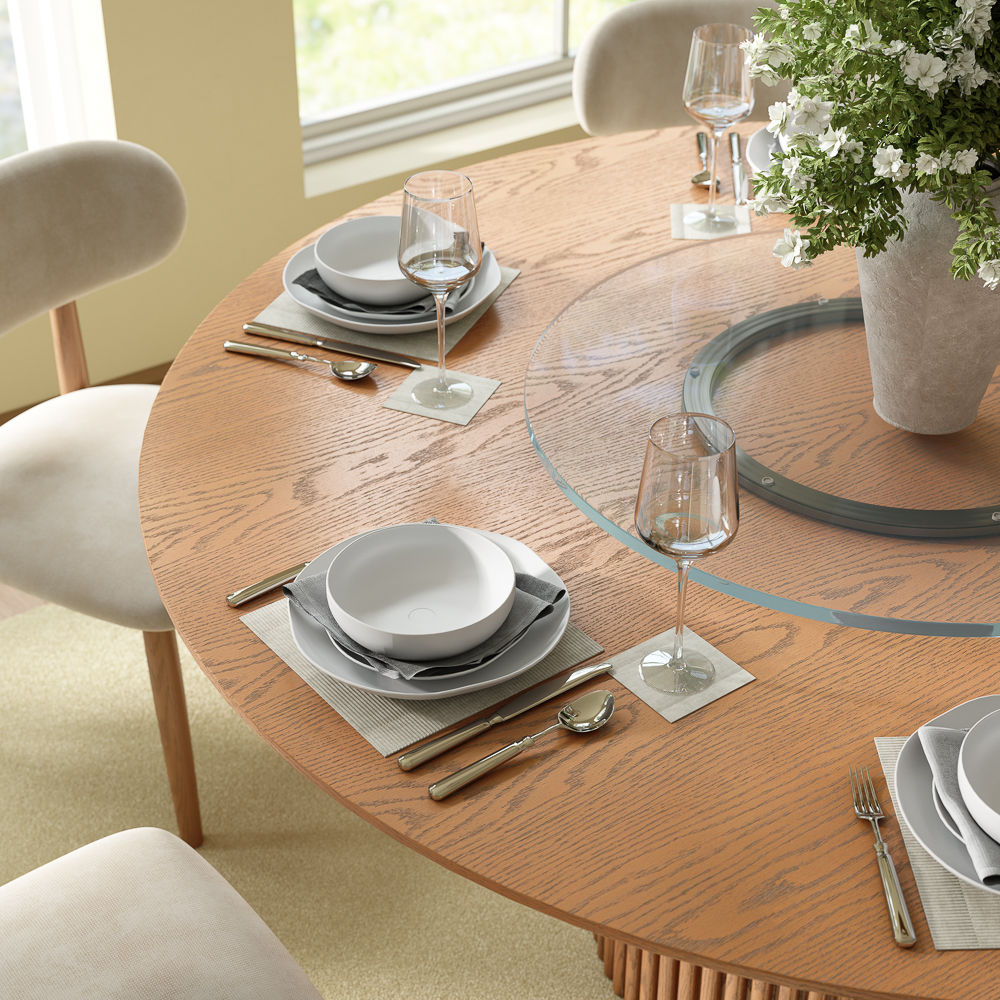 with Lazy Susan Walnut Color Plywood Dining Tables