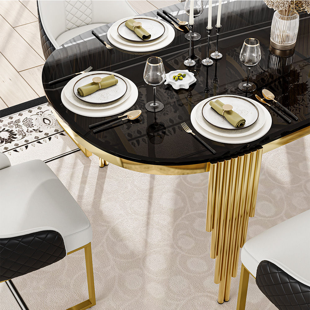 Modern Luxury Black Tempered Glass Dining Tables