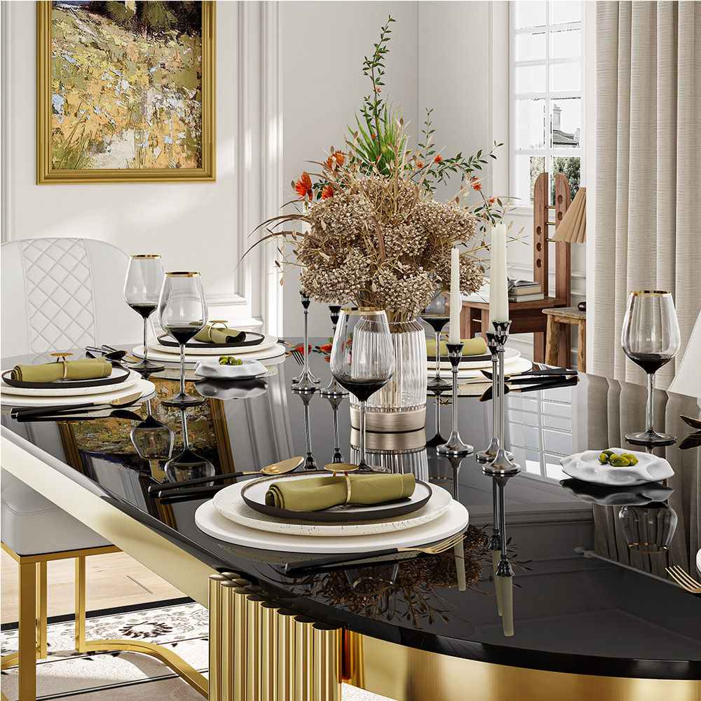 Kitchen Black Tempered Glass Dining Tables