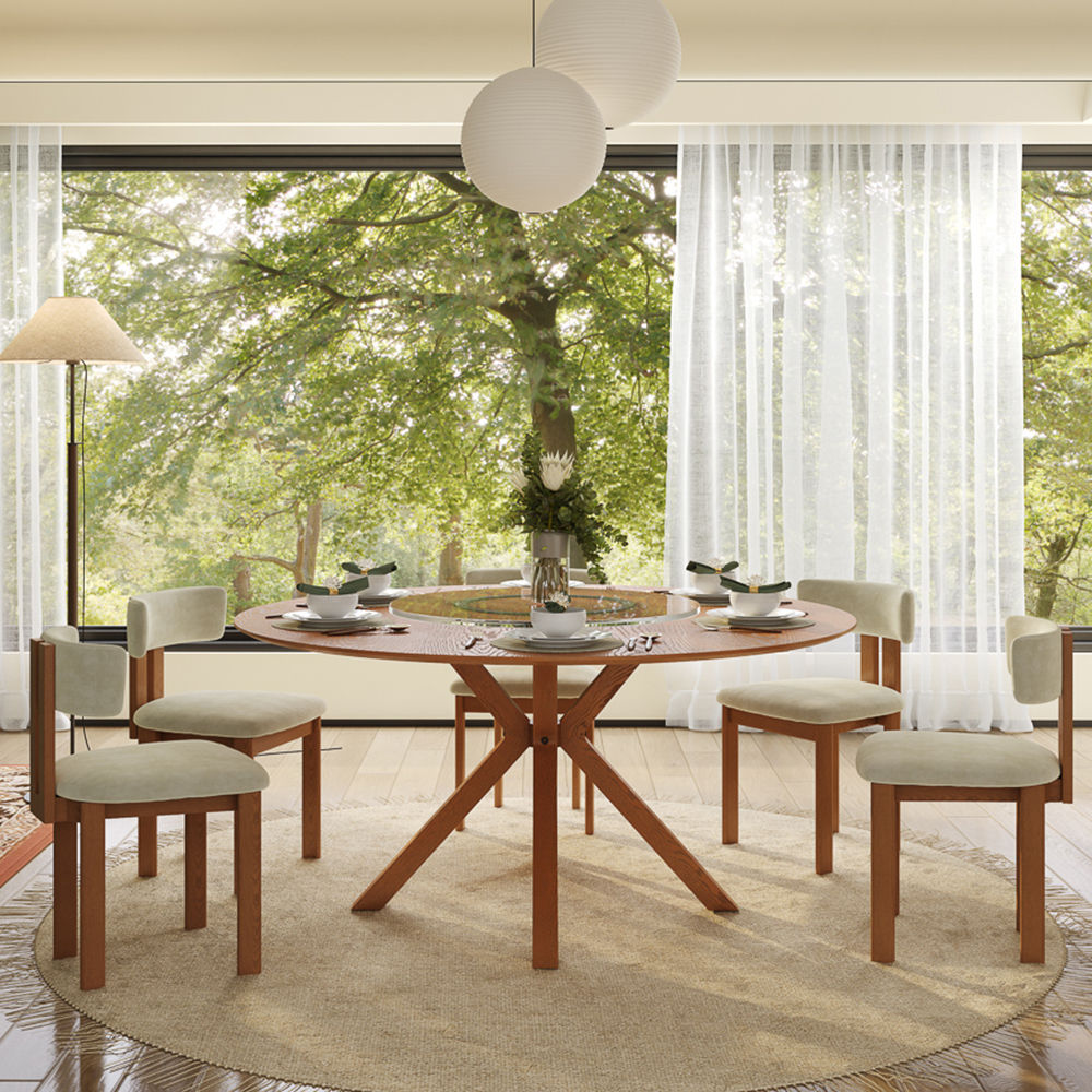 Round Walnut Color Plywood with Walnut Veneer Dining Tables