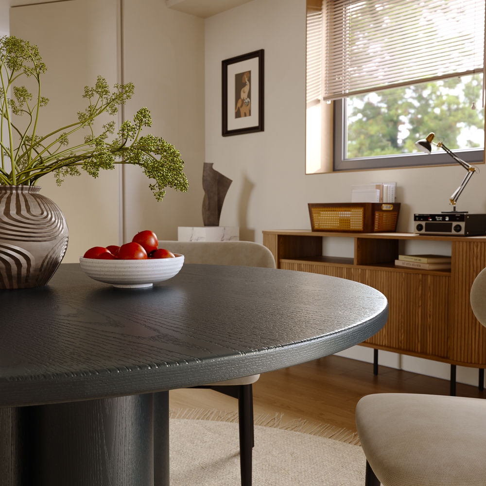 Round Black Ashwood Veneer Dining Tables