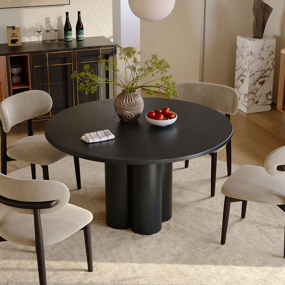 Wood Black Oak Wood Veneer Dining Tables