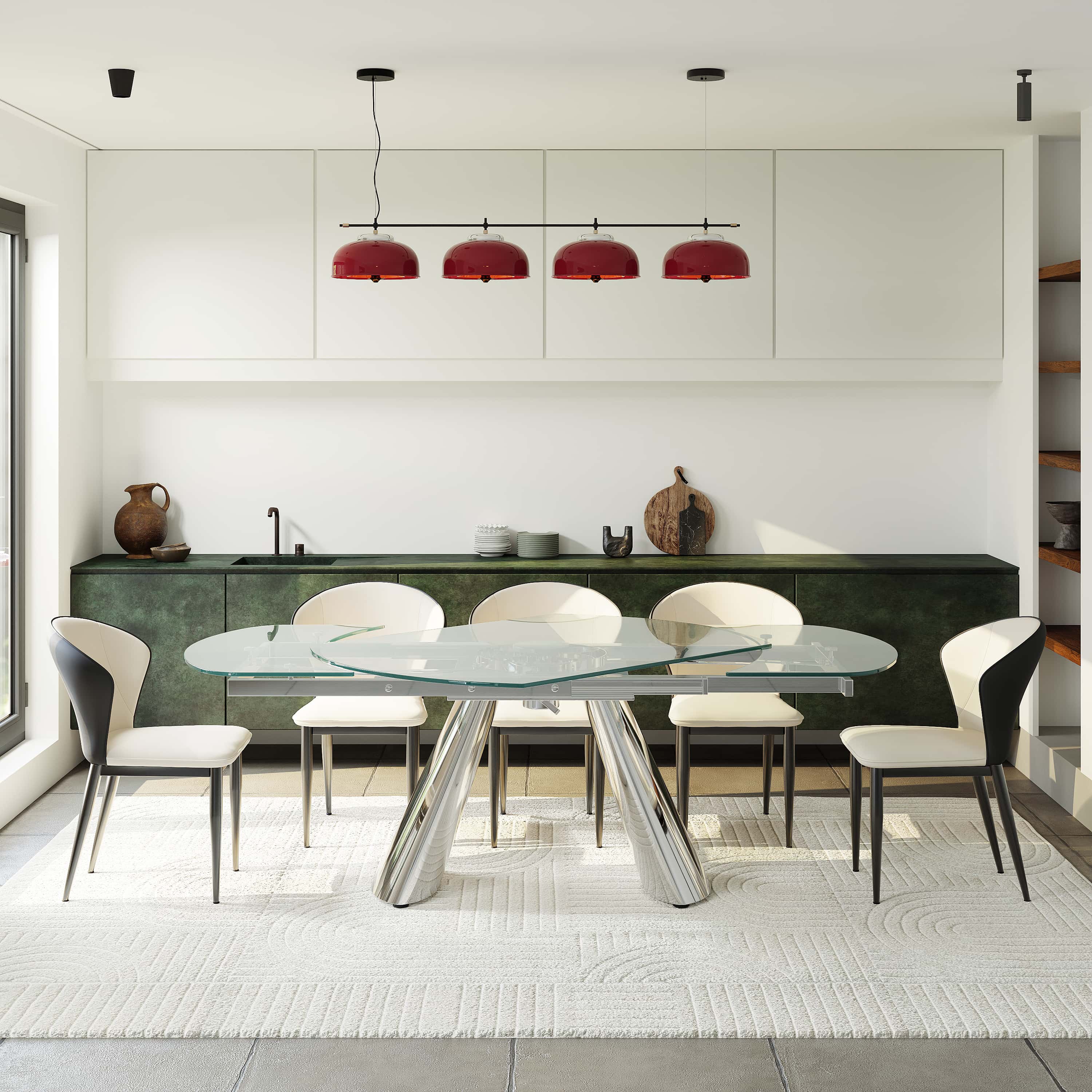 Extendable Clear Tempered Glass Dining Tables