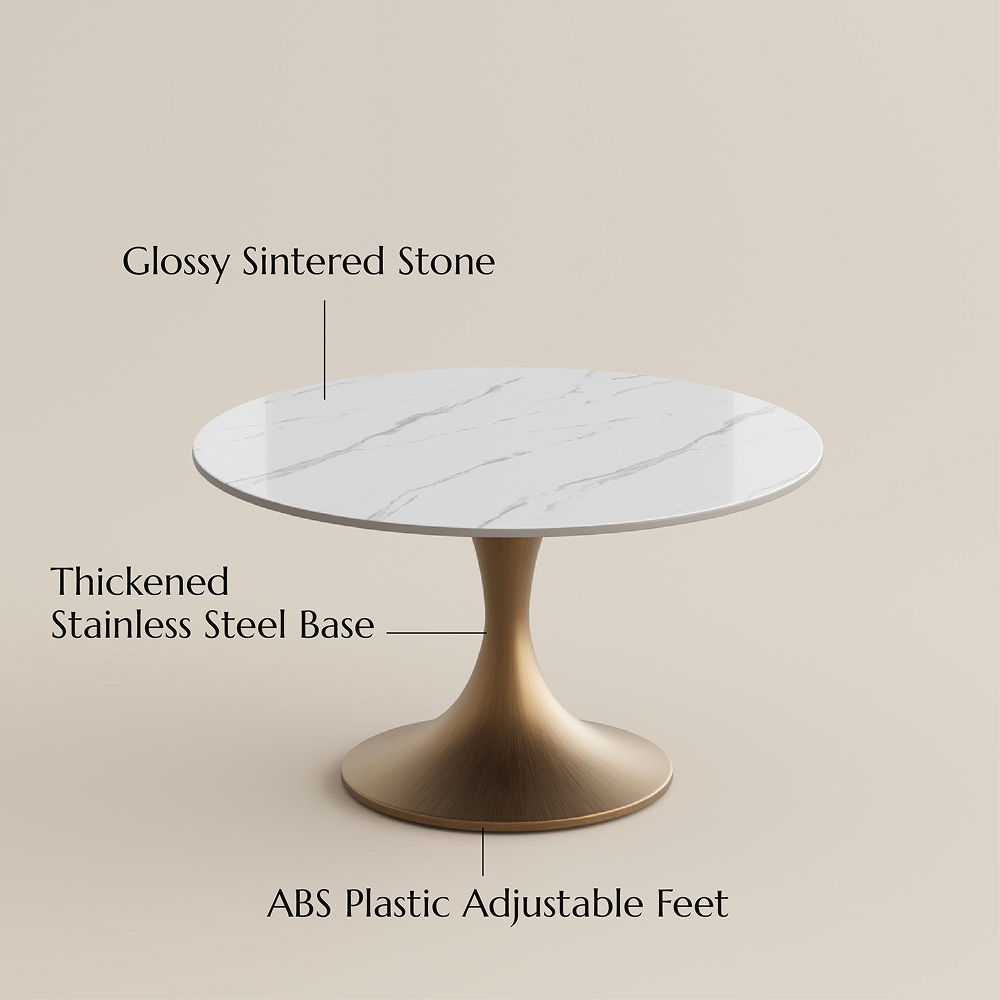Pedestal White Glossy Sintered Stone Dining Tables
