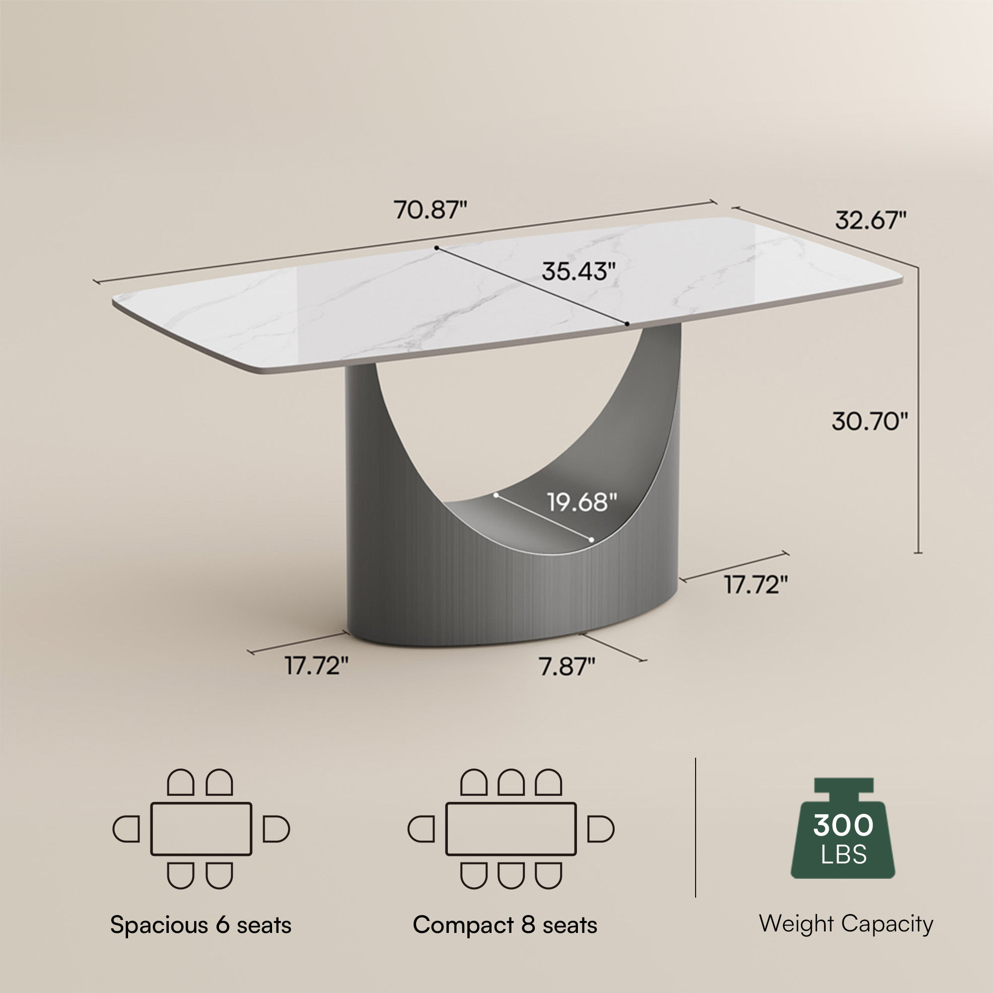 Curved Glossy White Sintered Stone Dining Tables