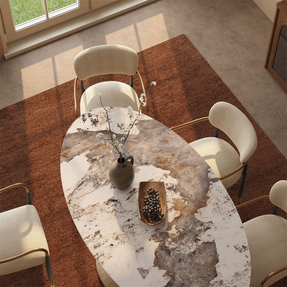 Gold White Glossy Sintered Stone Dining Tables