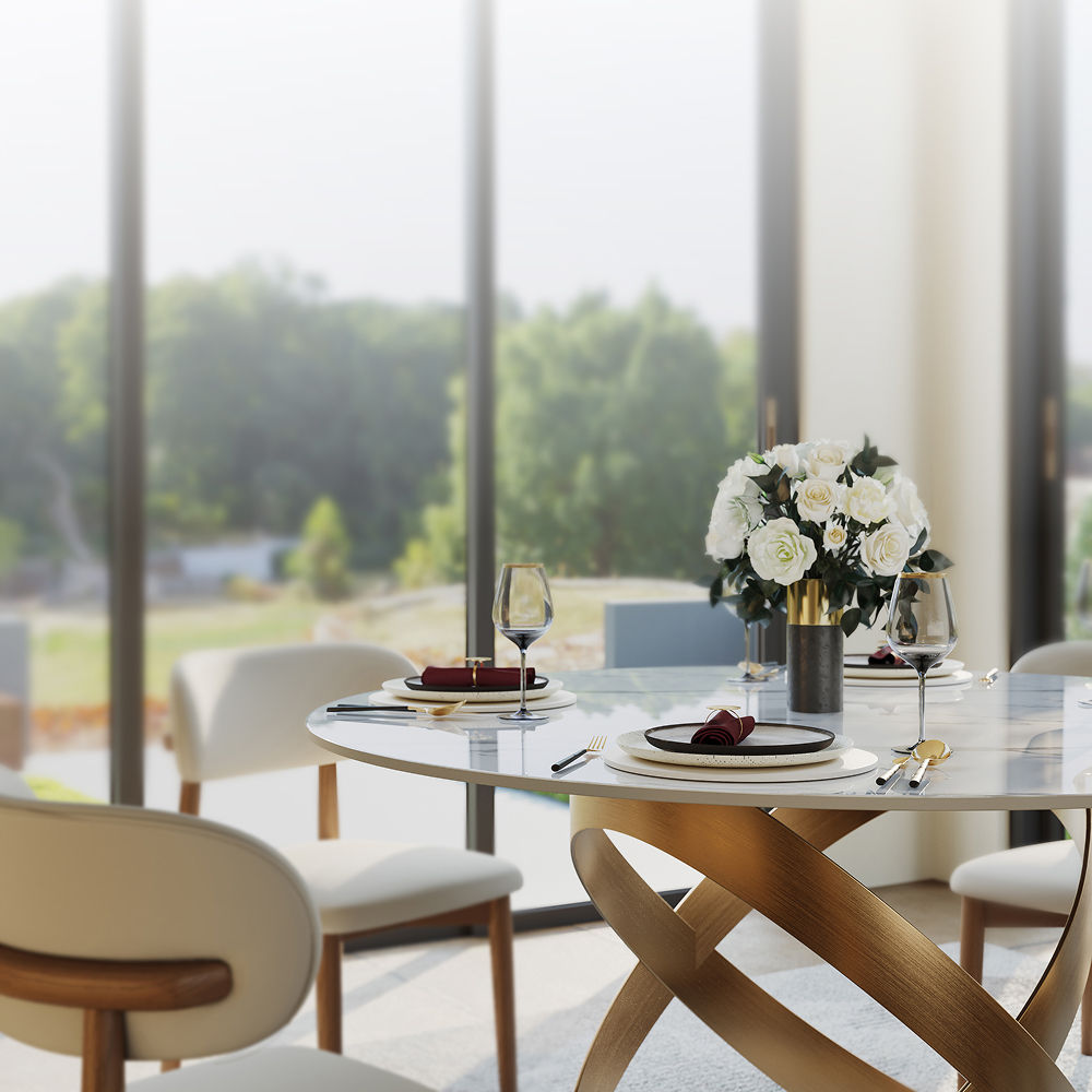 Modern Luxury Glossy White Sintered Stone Dining Room Set