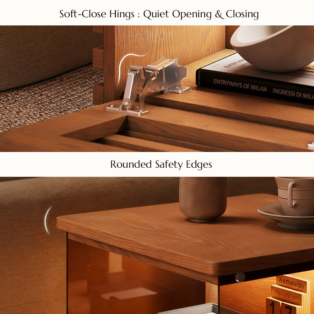 Slatted Design Walnut Color End & Side Tables