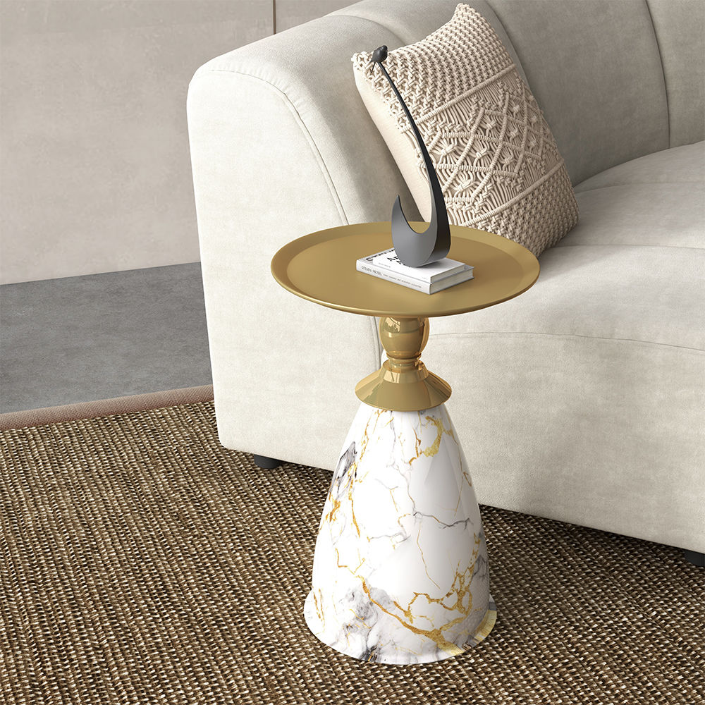 Fully Assemble Gold+White Iron End & Side Tables