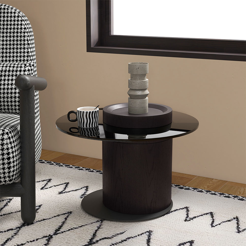 Modern Minimalist Black Tempered Glass End & Side Tables