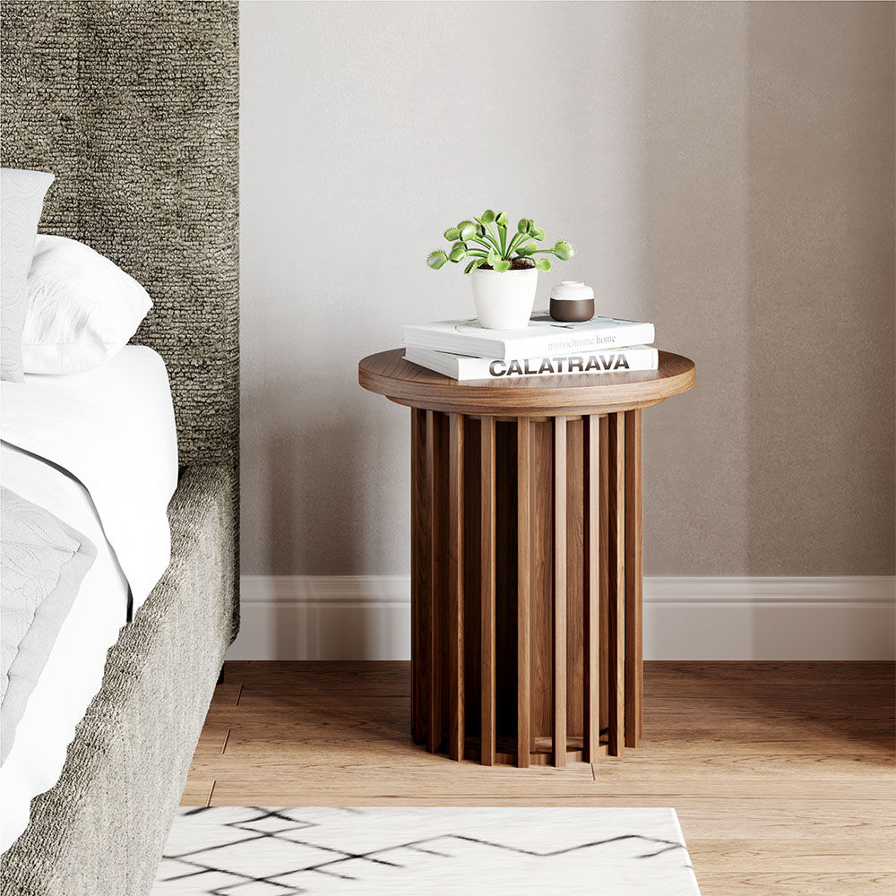 Modern Minimalist Walnut Color MDF End & Side Tables