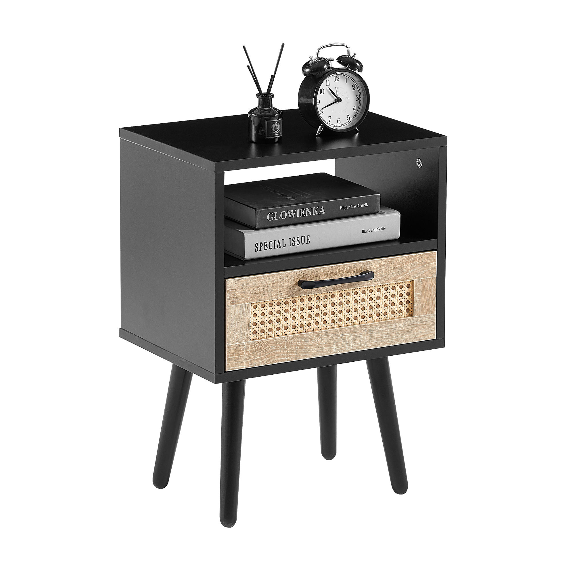 Partly Assemble Black MDF & Solid Wood End & Side Tables