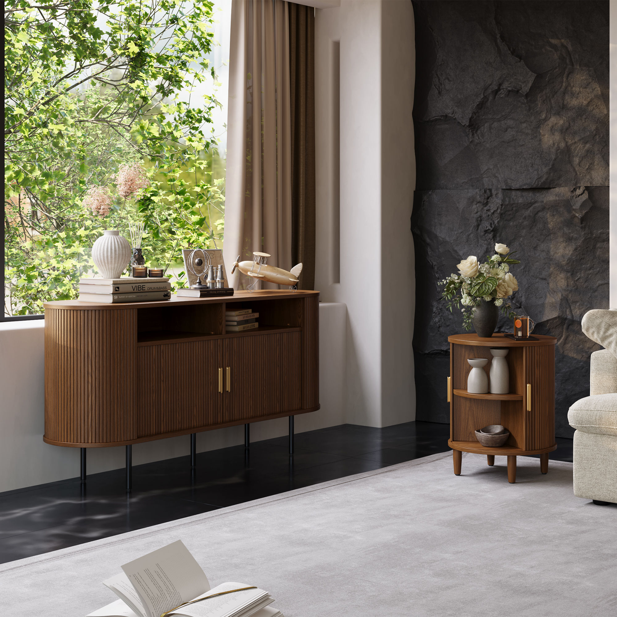 with Storage Walnut Color Plywood End & Side Tables