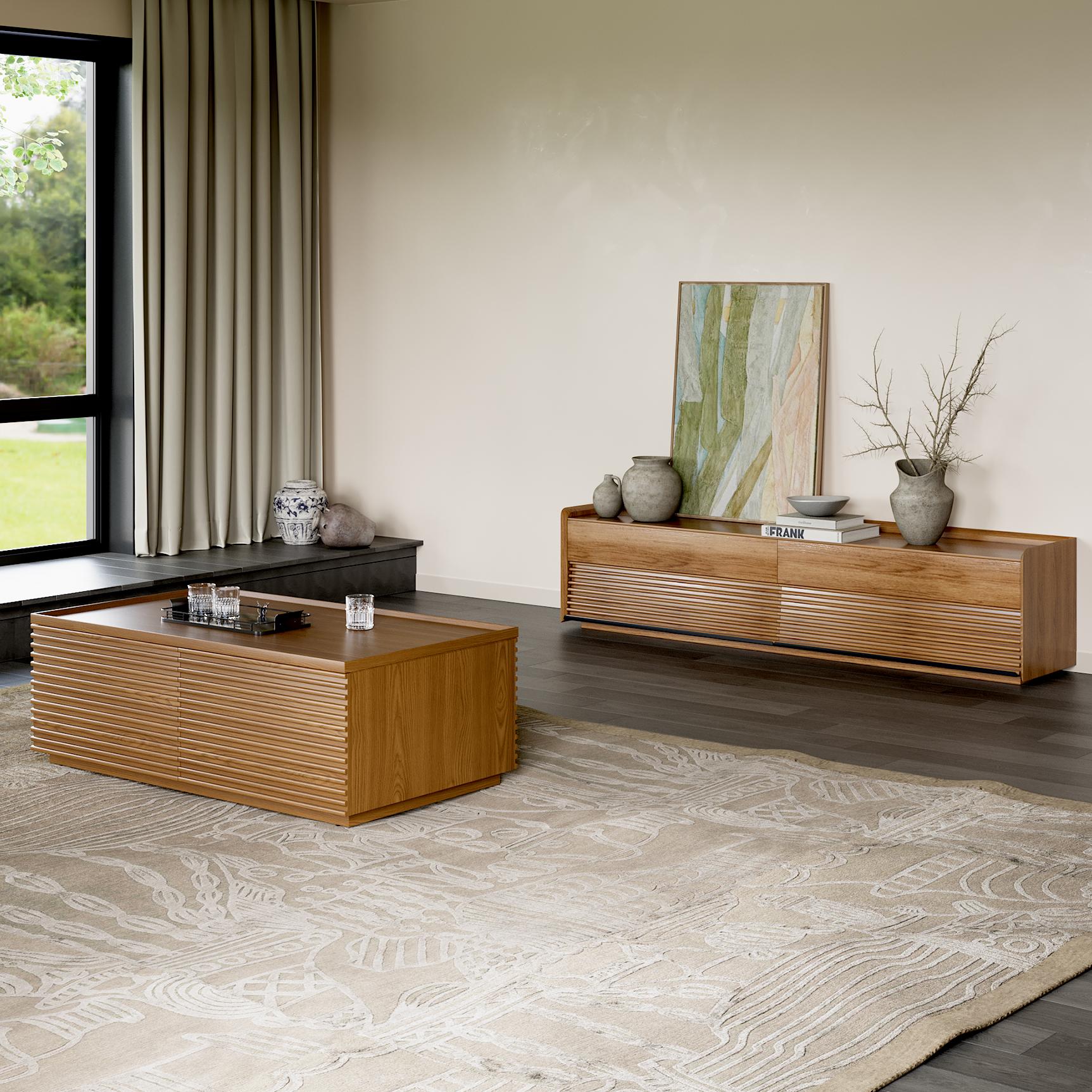 Rectangular Walnut Color Ash Wood End & Side Tables