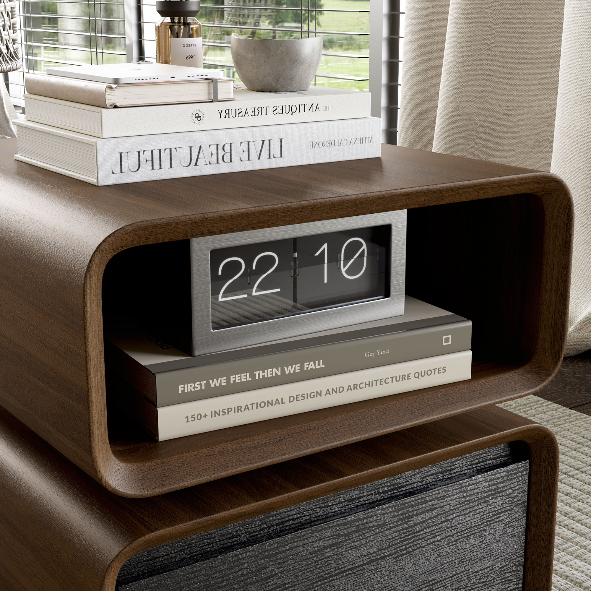 Walnut & Black MDF End & Side Tables