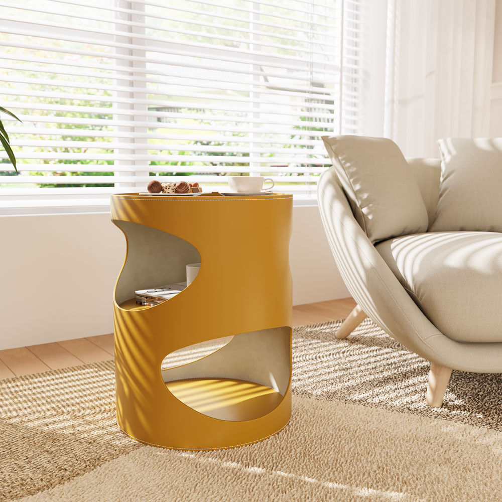 Modern Orange Saddle Leather End & Side Tables