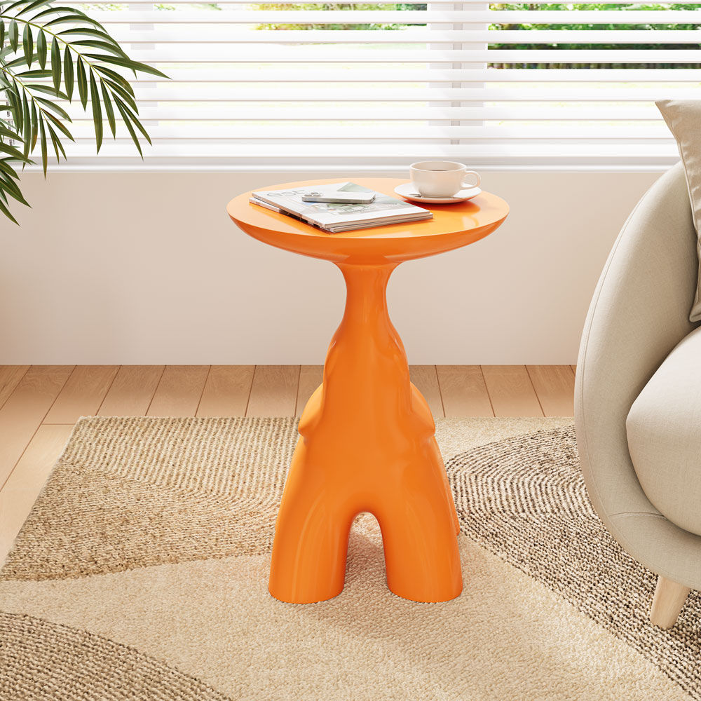 Metal Base Orange Fiberglass End & Side Tables