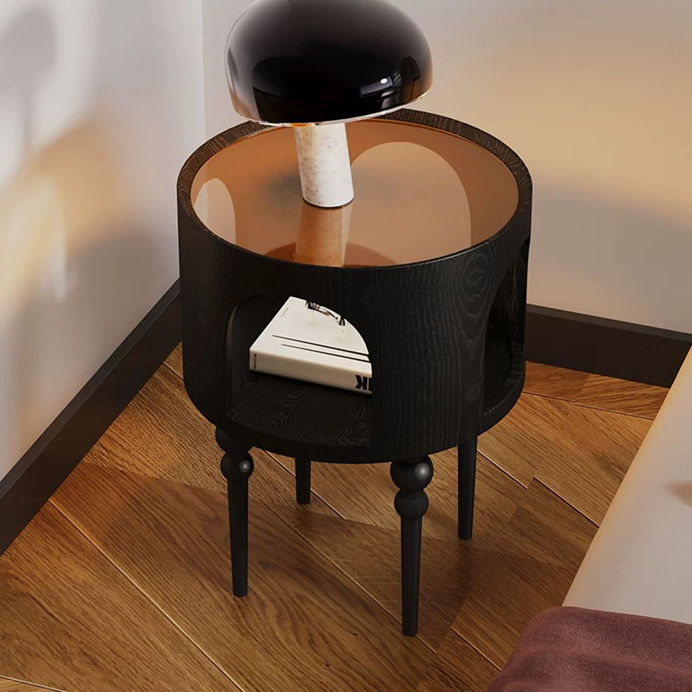 Glass Black Plywood End & Side Tables