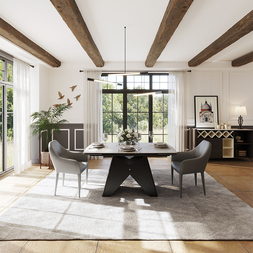Rectangular Gray Matte Sintered Stone Extendable Dining Tables