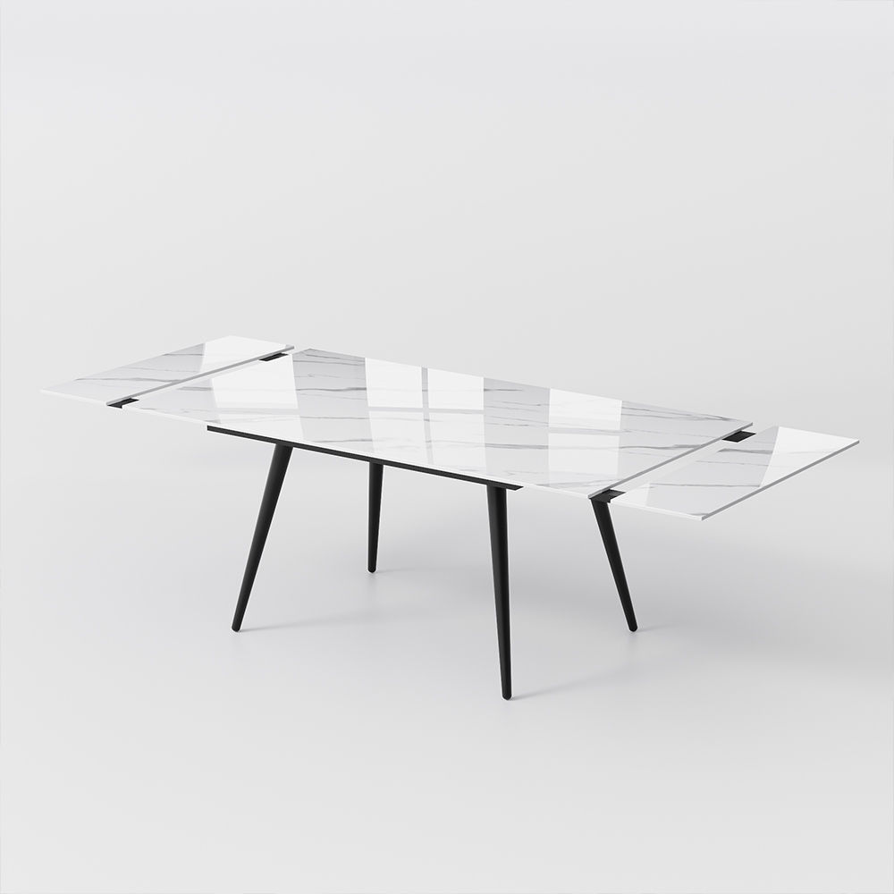 White Glossy Sintered Stone Extendable Dining Tables