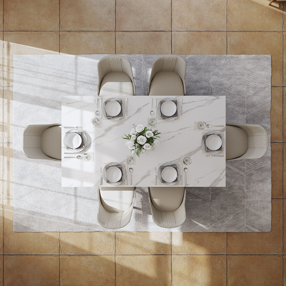 Rectangular White Glossy Sintered Stone Extendable Dining Tables