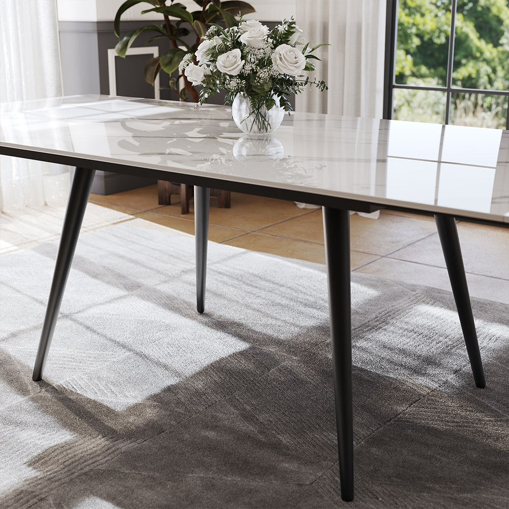 White Glossy Sintered Stone Extendable Dining Tables