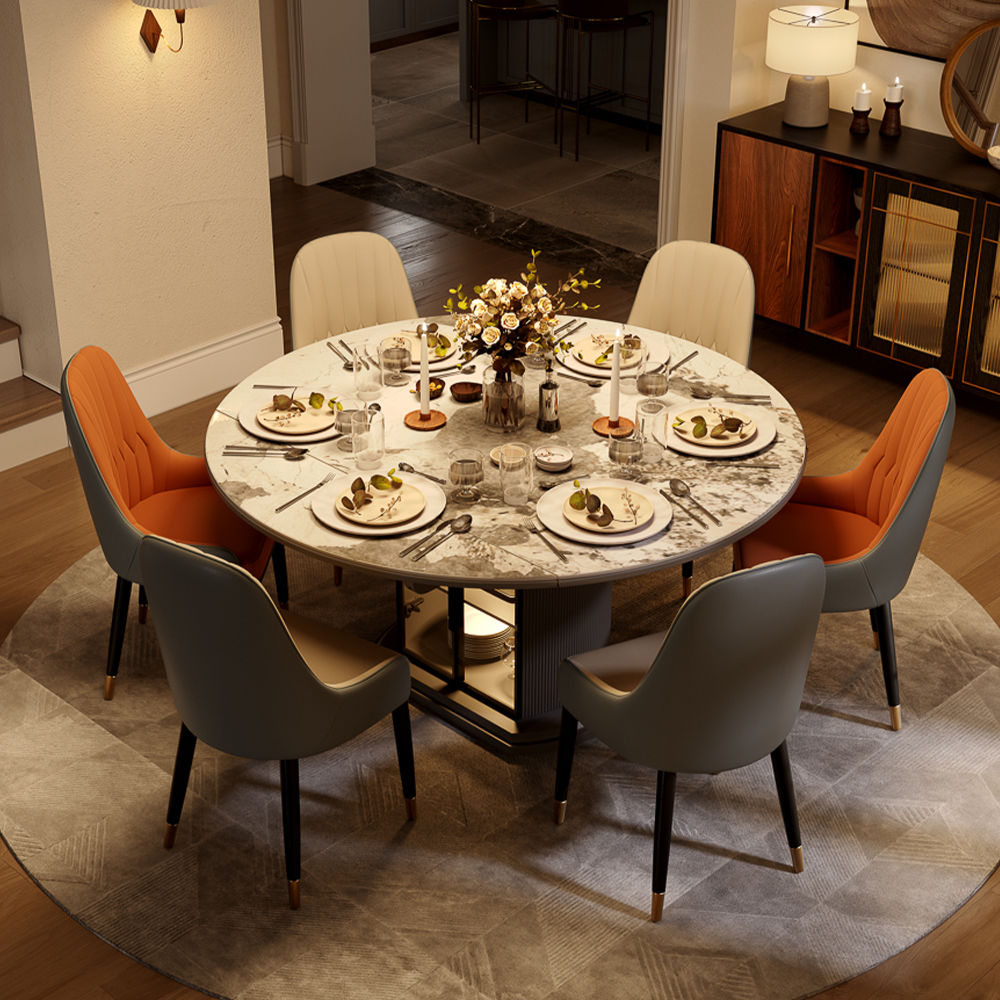 Round White B Glossy Sintered Stone Extendable Dining Tables