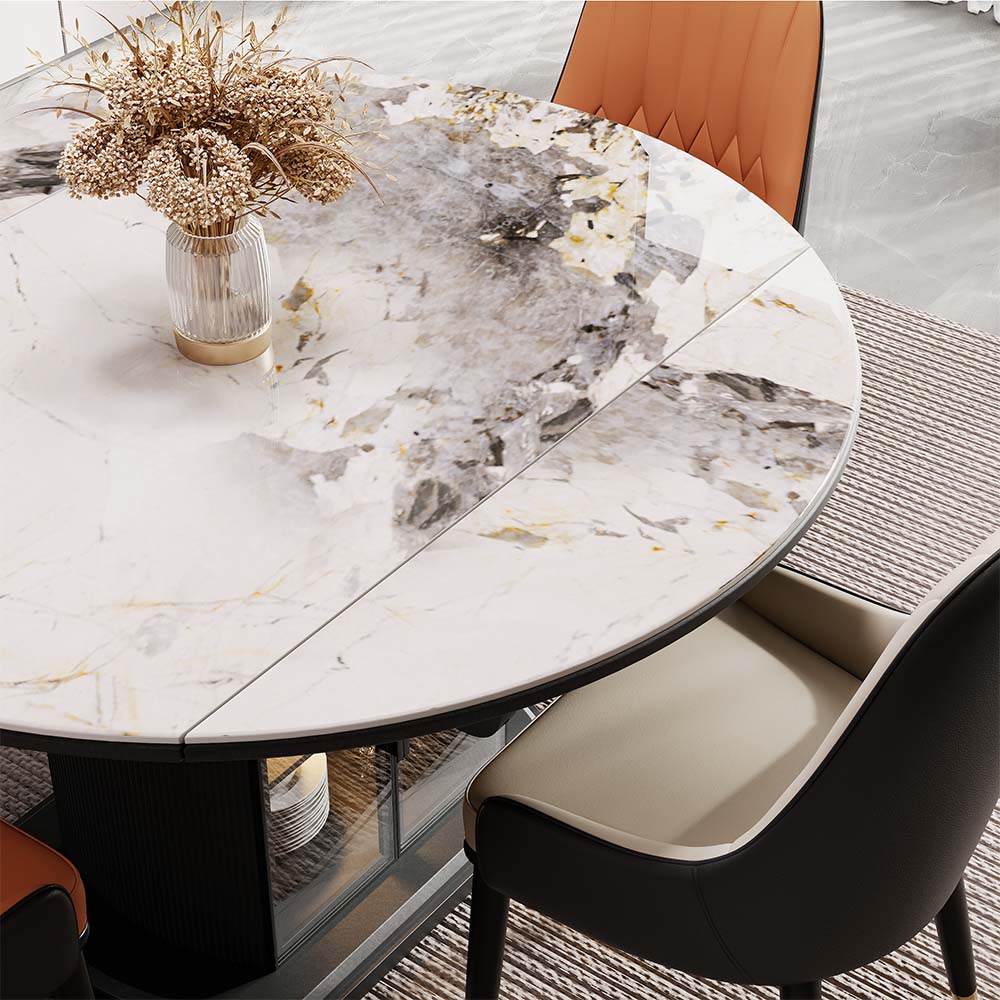 White B Glossy Sintered Stone Extendable Dining Tables