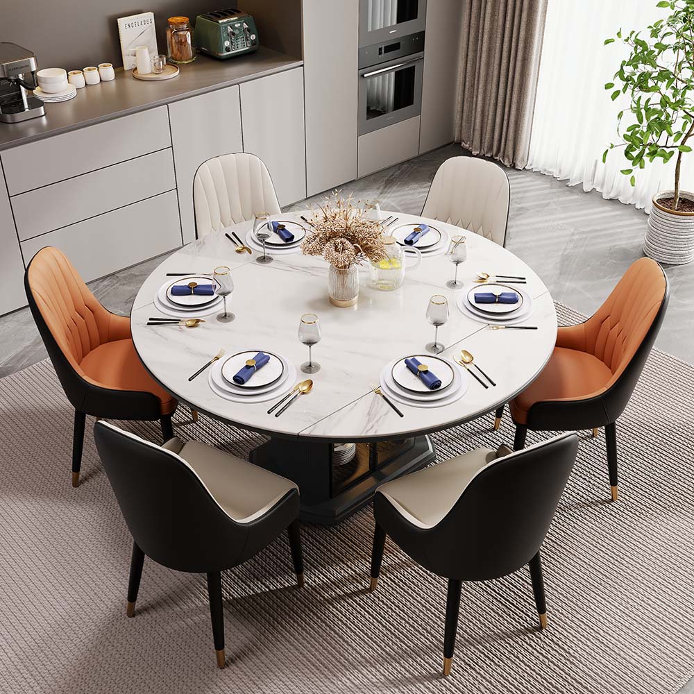 White A Glossy Sintered Stone Extendable Dining Tables