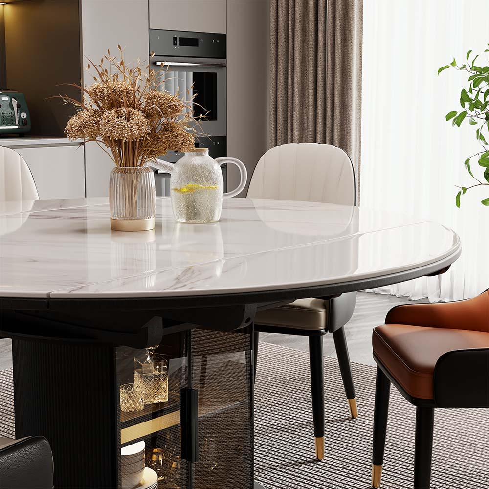 White A Glossy Sintered Stone Extendable Dining Tables