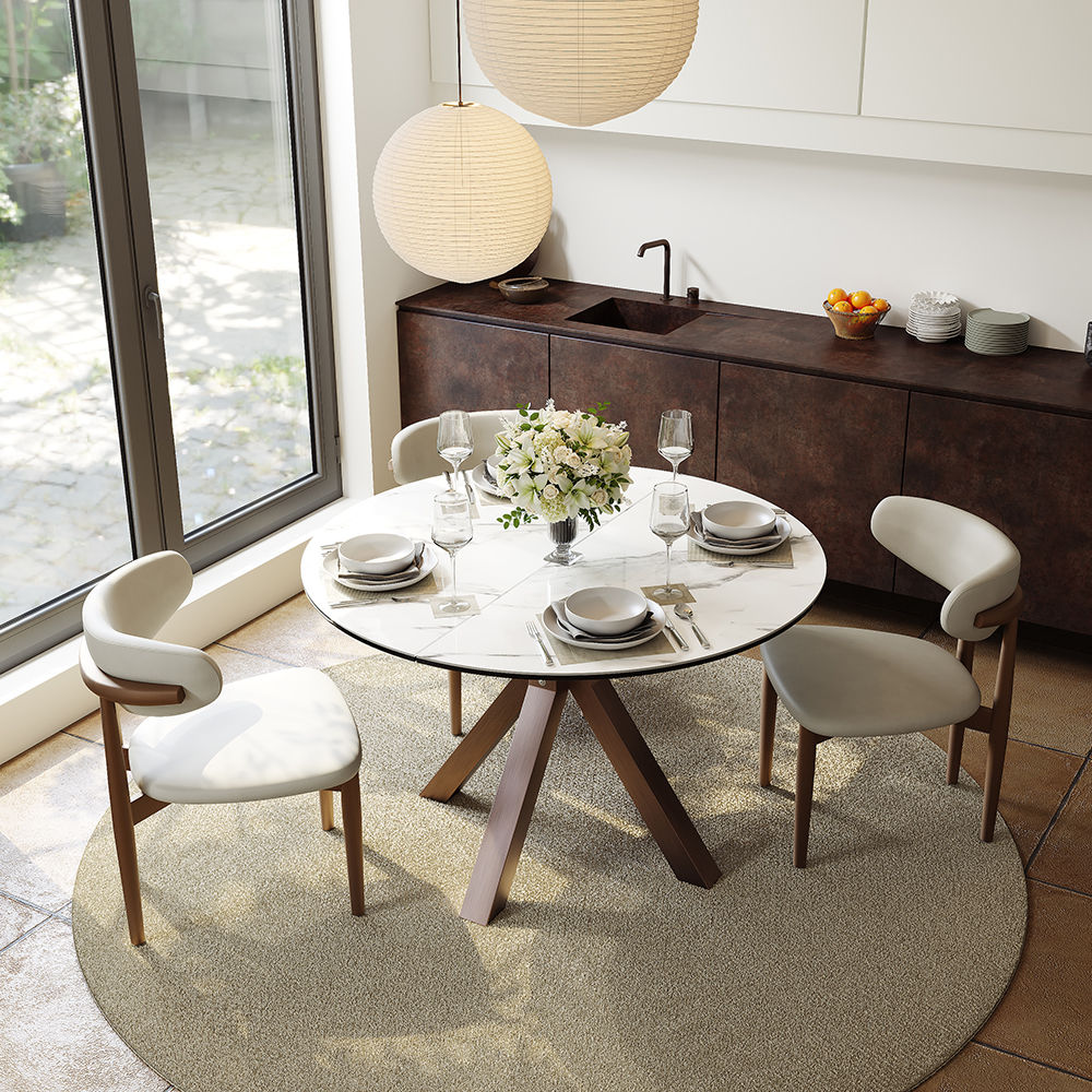 White & Bronze Sintered Stone Extendable Dining Tables