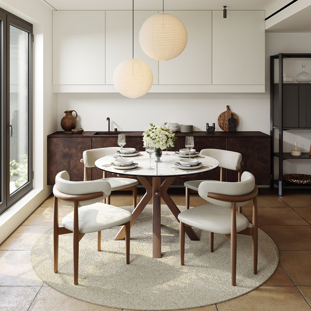 White & Bronze Sintered Stone Extendable Dining Tables