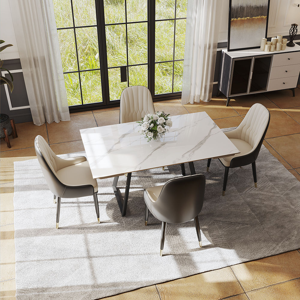 Modern White Glossy Sintered Stone Extendable Dining Tables