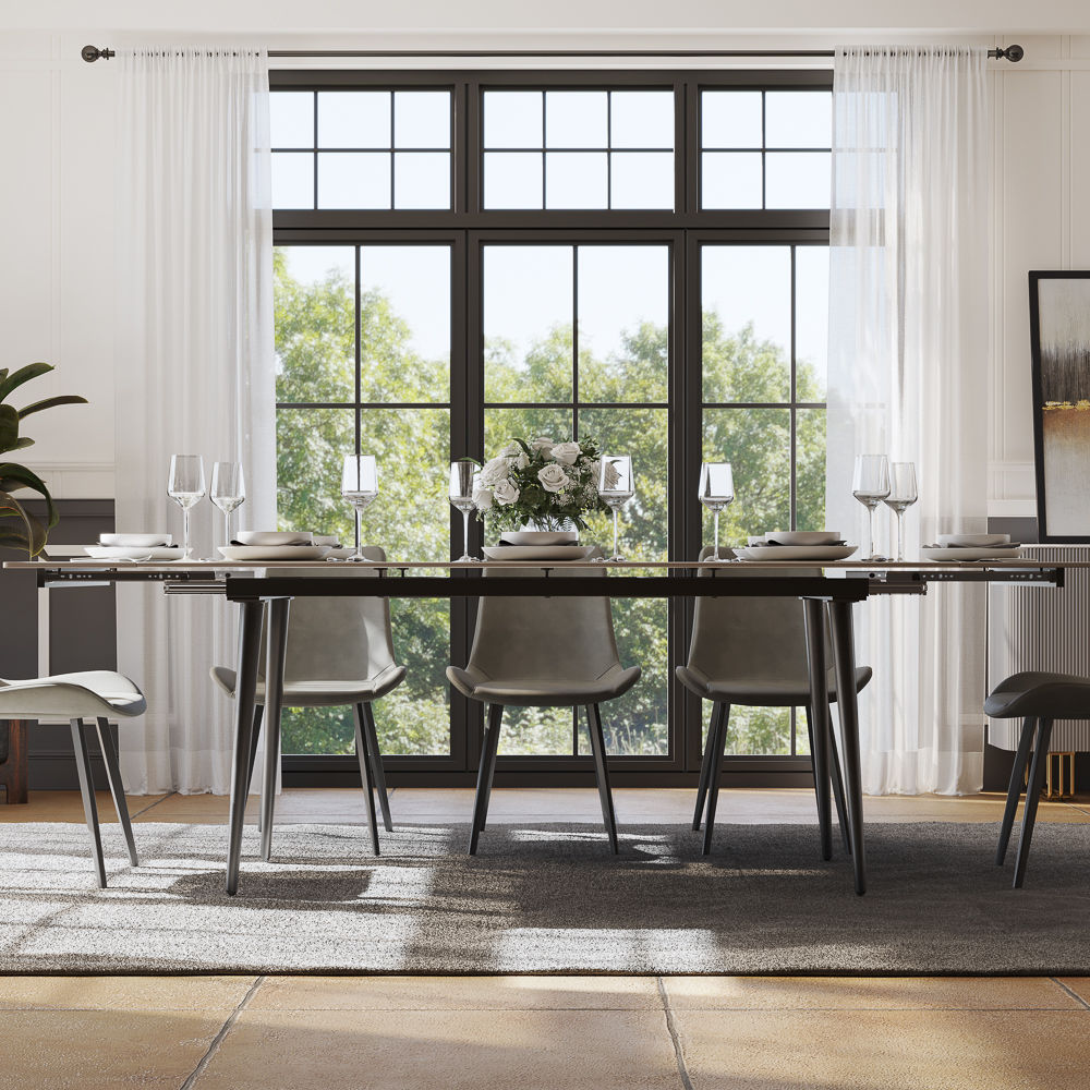 for 6 White Sintered Stone Extendable Dining Tables