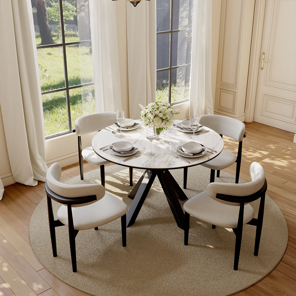Extendable White & Black Sintered Stone Extendable Dining Tables