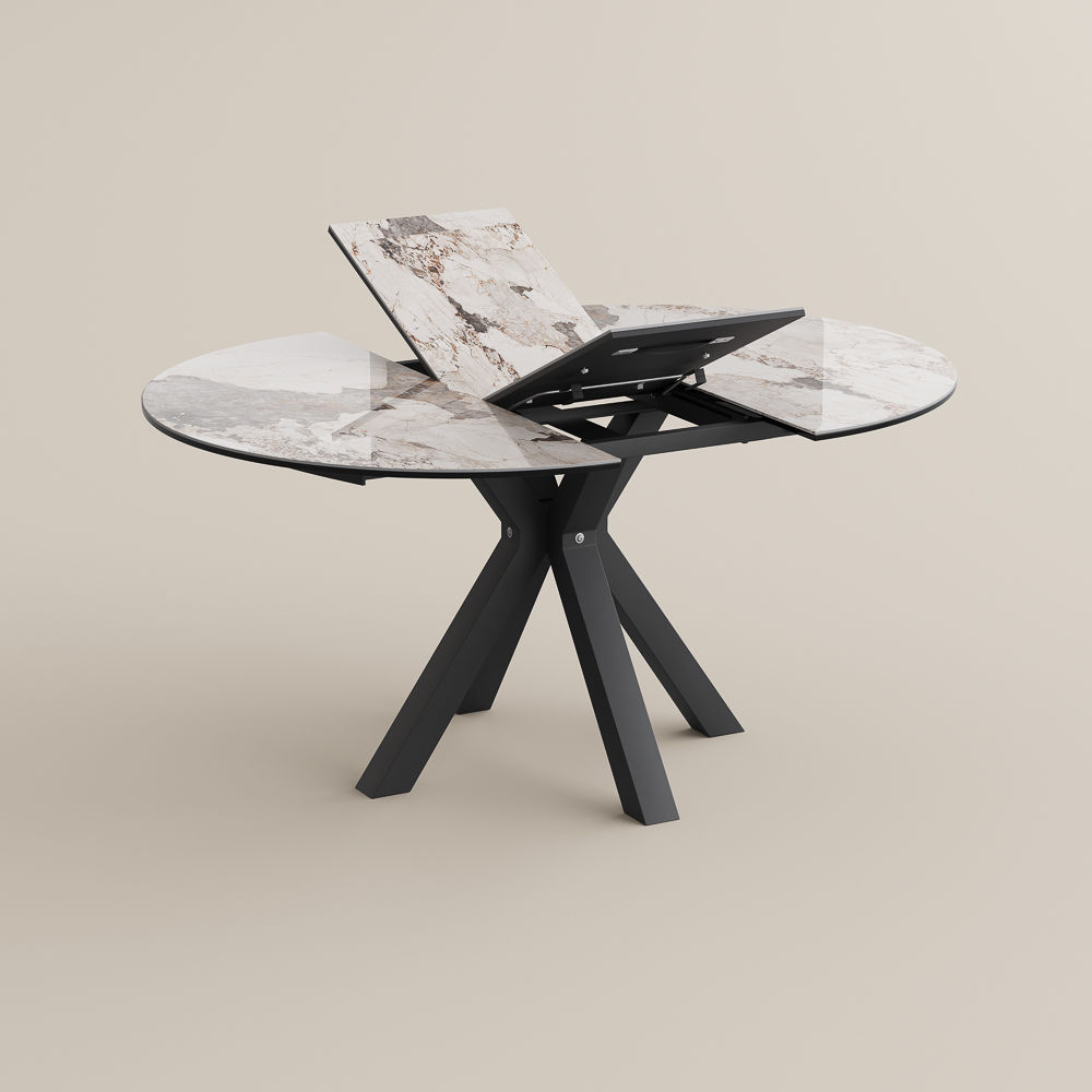 Curved Pandora Glossy Sintered Stone Extendable Dining Tables