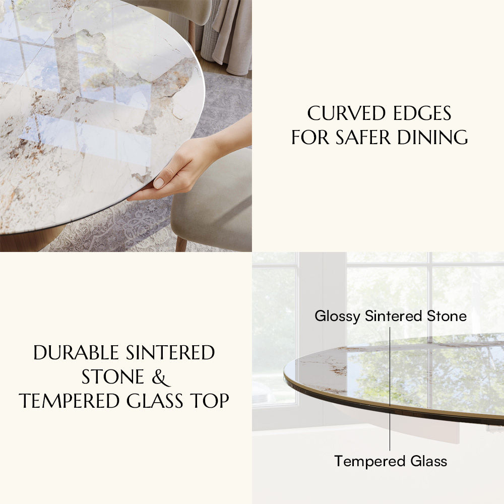 Extendable Pandora Tempered Glass & Sintered Stone Extendable Dining Tables